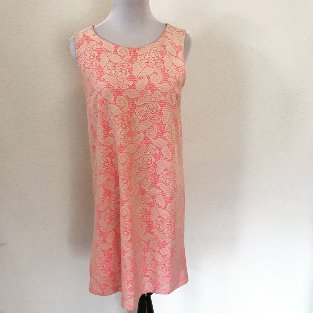 H&M SLEEVELESS DRESS, SMALL, PINK W/CREAM LACE